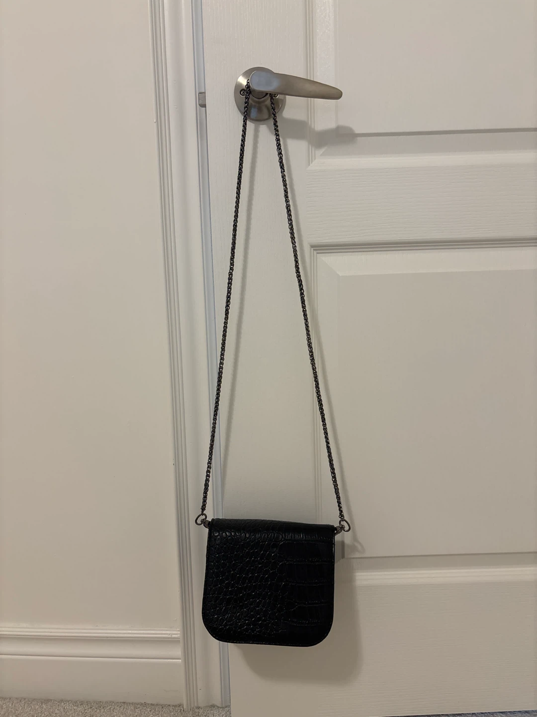 Black Croc-Embossed Mini Shoulder Bag