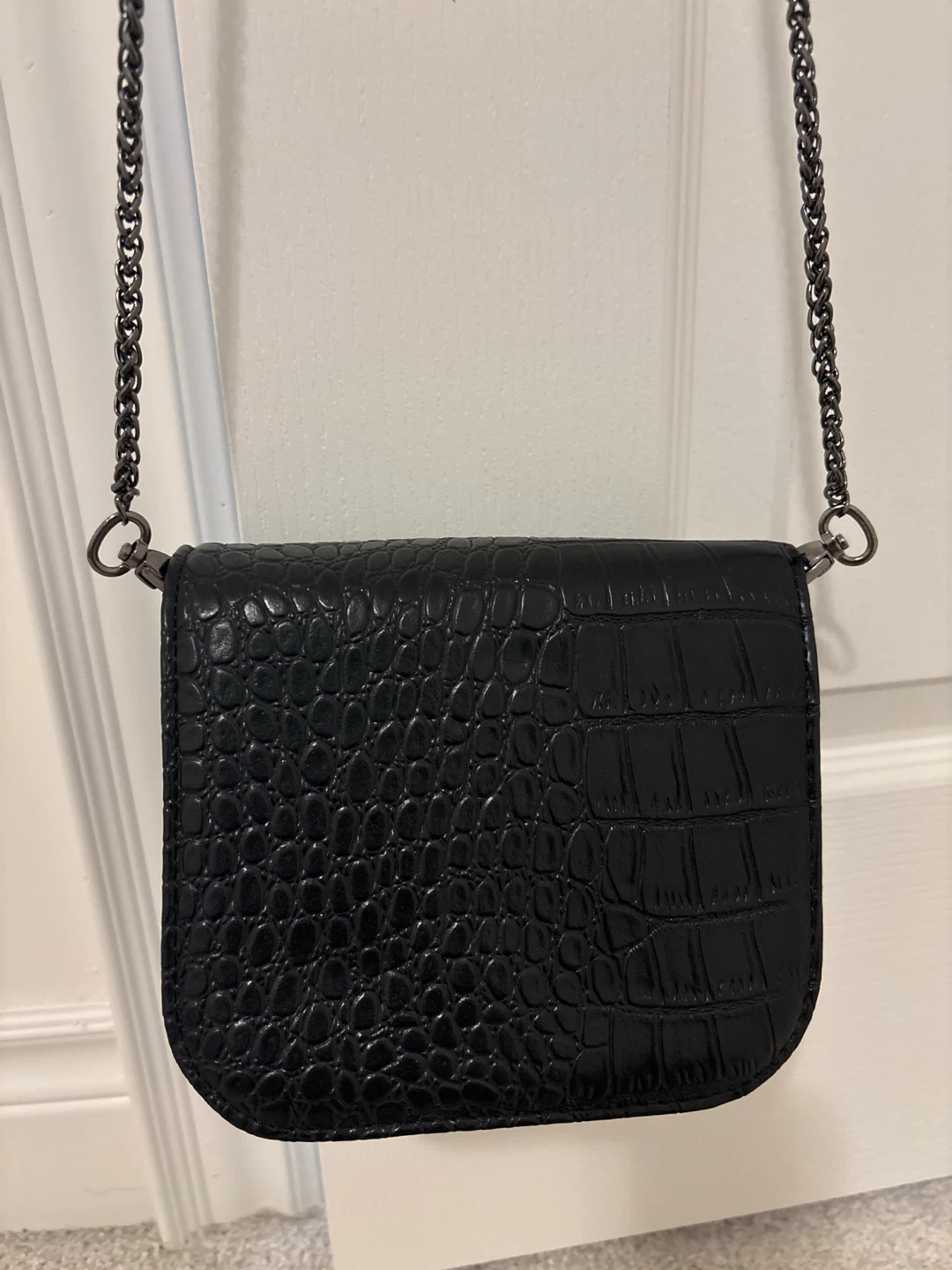 Black Croc-Embossed Mini Shoulder Bag - photo 2