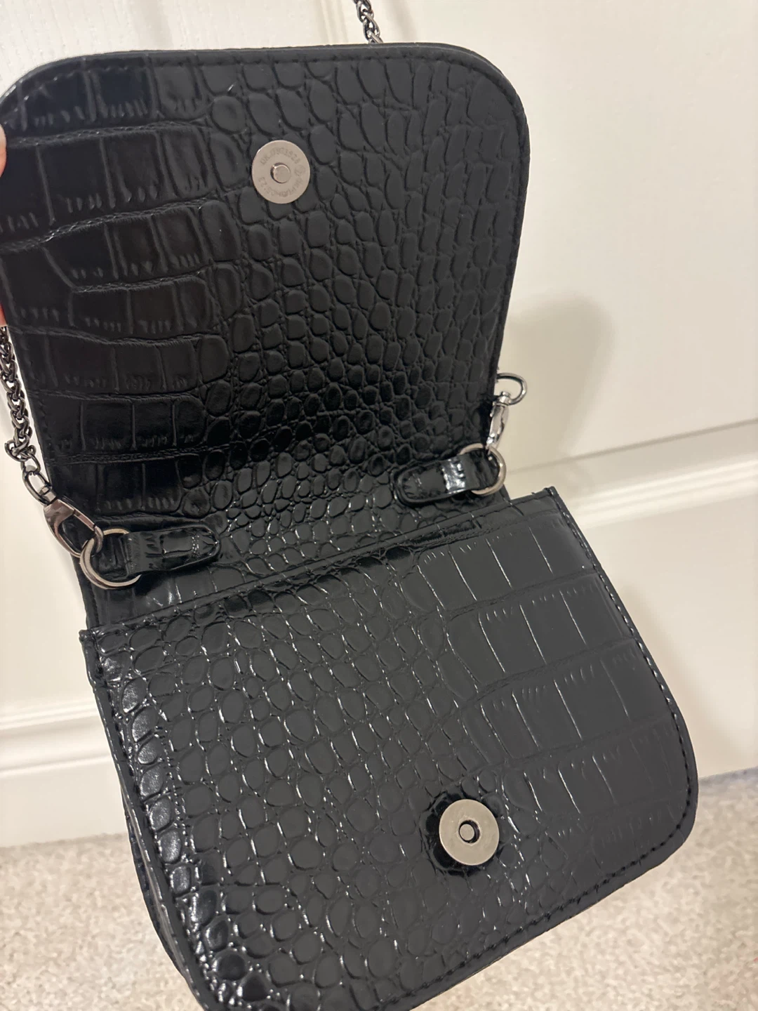 Black Croc-Embossed Mini Shoulder Bag - photo 3