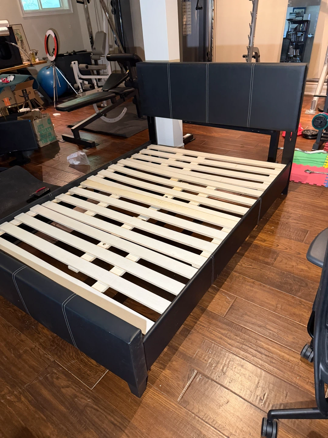 Double  Leather Bed Frame with Headboard - photo 4