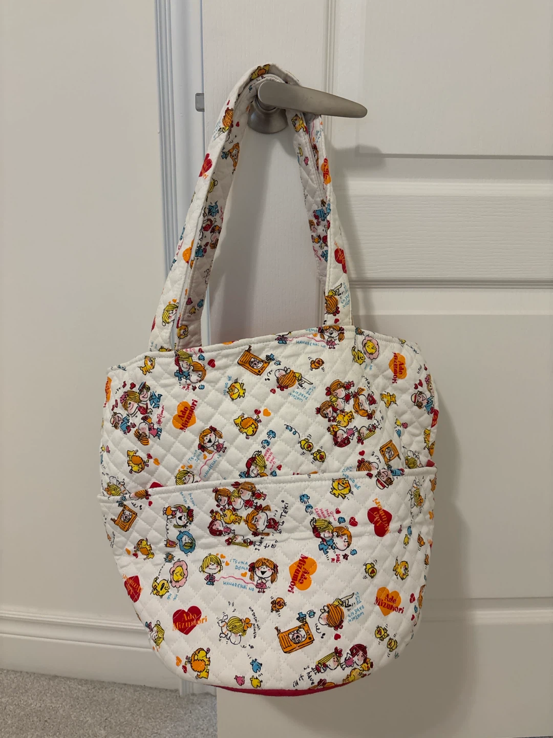 Quilted Tote Bag with Cartoon Print