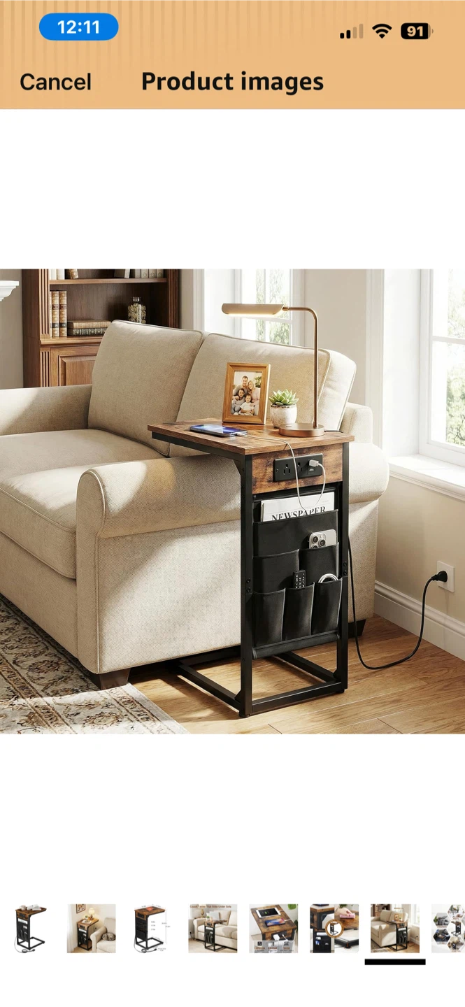 NEW C-Shaped End Table w/ Charging Station