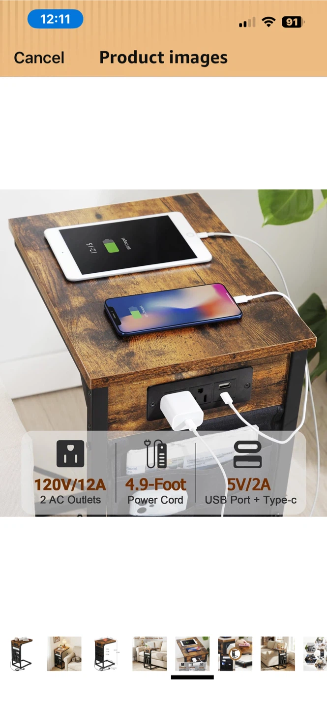 NEW C-Shaped End Table w/ Charging Station - photo 3