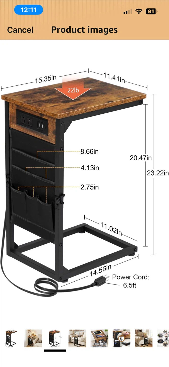 NEW C-Shaped End Table w/ Charging Station - photo 4