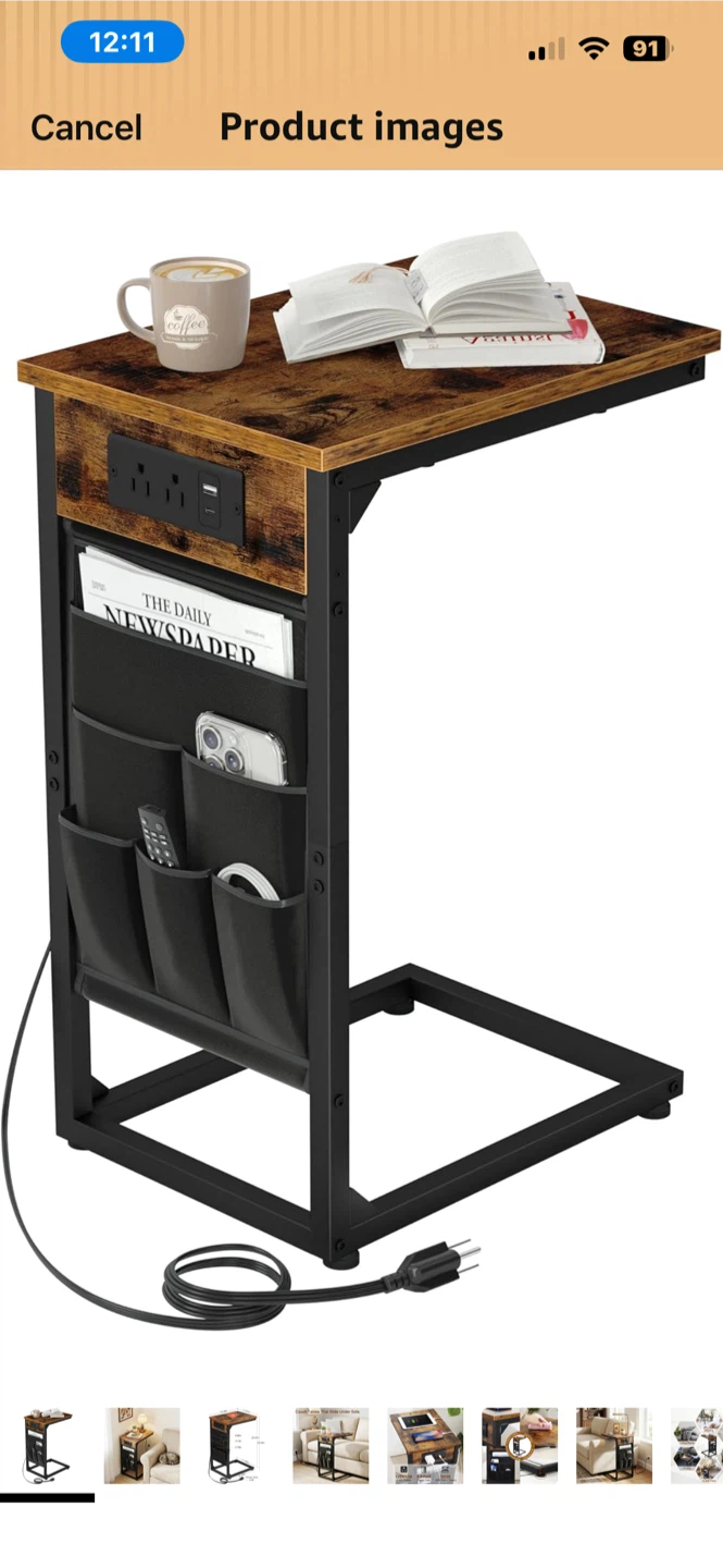 NEW C-Shaped End Table w/ Charging Station - photo 5
