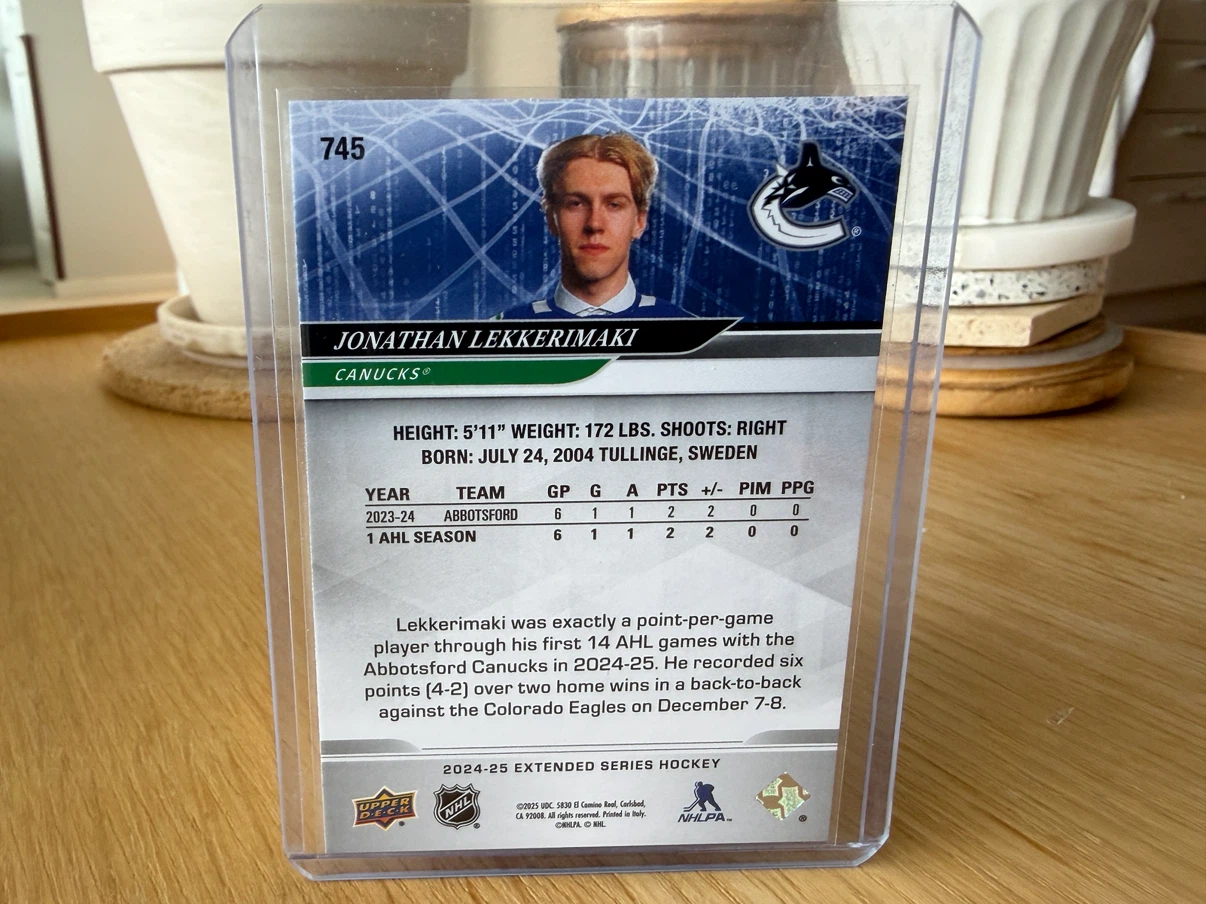 JOHNATHAN LEKKERIMAKI Canucks Round 1 Draft Hockey Card - photo 2