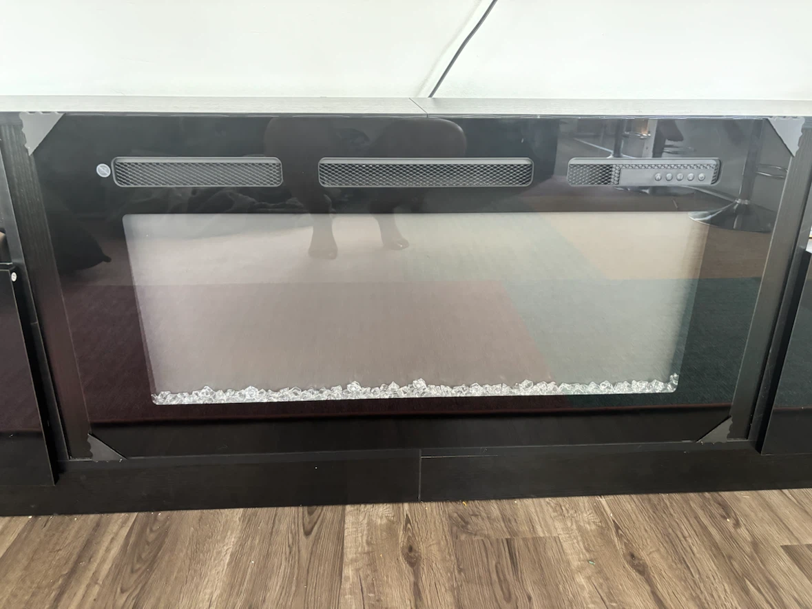 Black Electric Fireplace with Glass Media