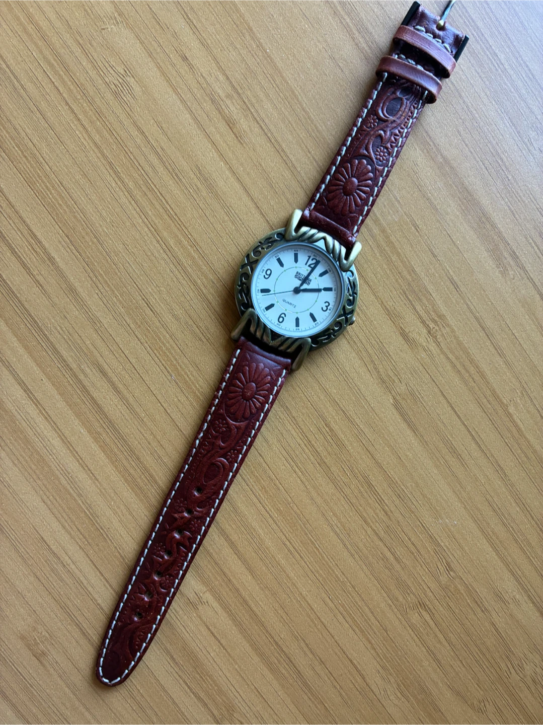 Brittania Quartz Watch with Embossed Leather Band