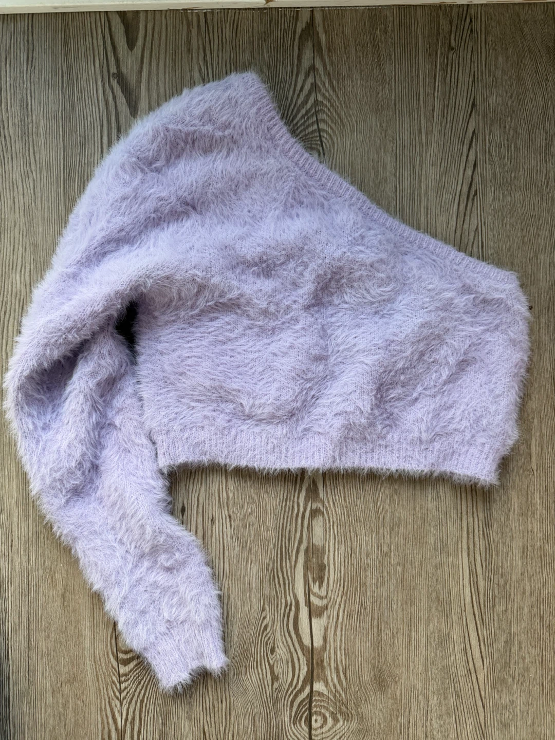 Purple Fuzzy One-Shoulder Cropped Sweater
