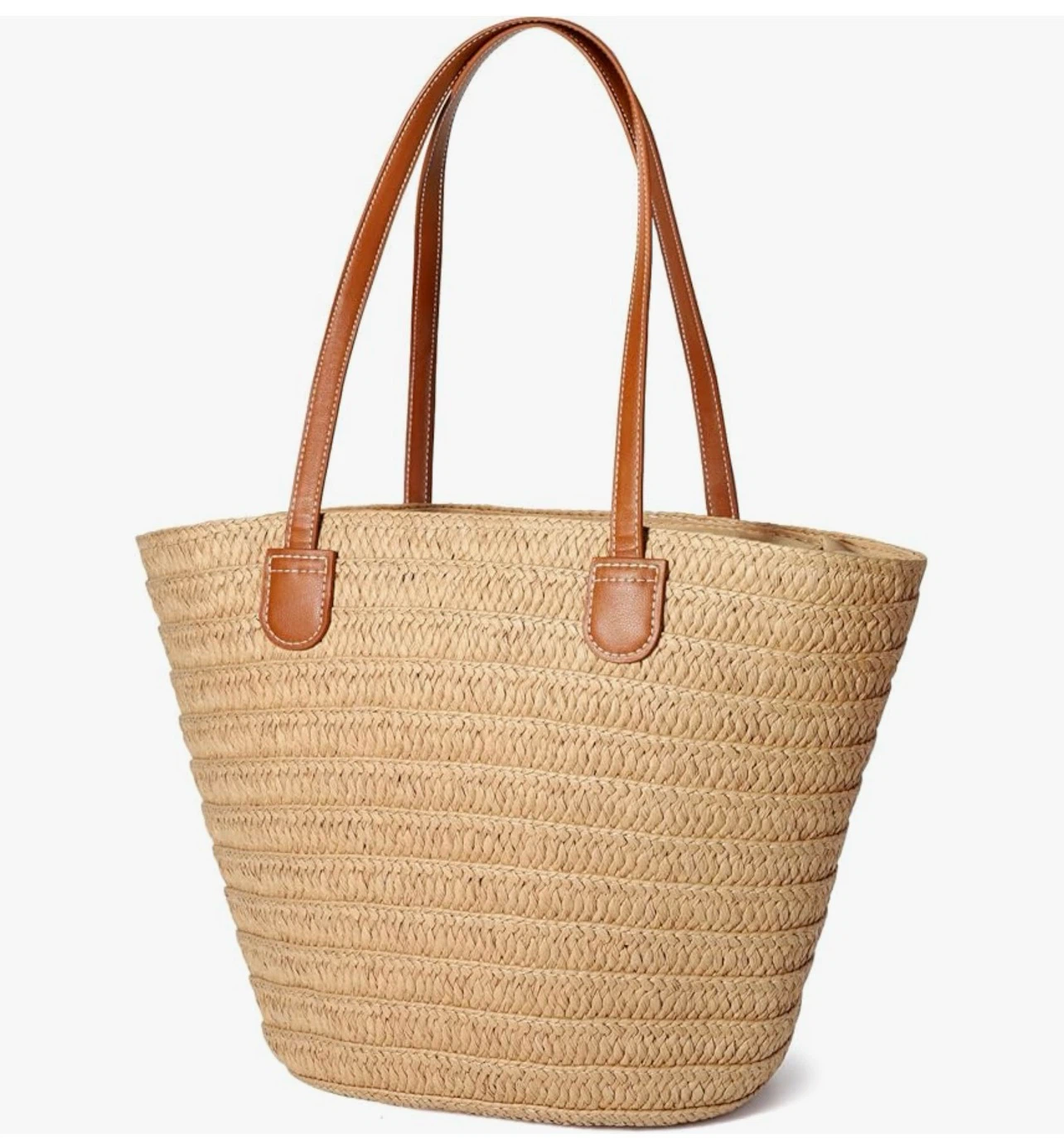 Natural Straw Tote Bag with Leather Straps