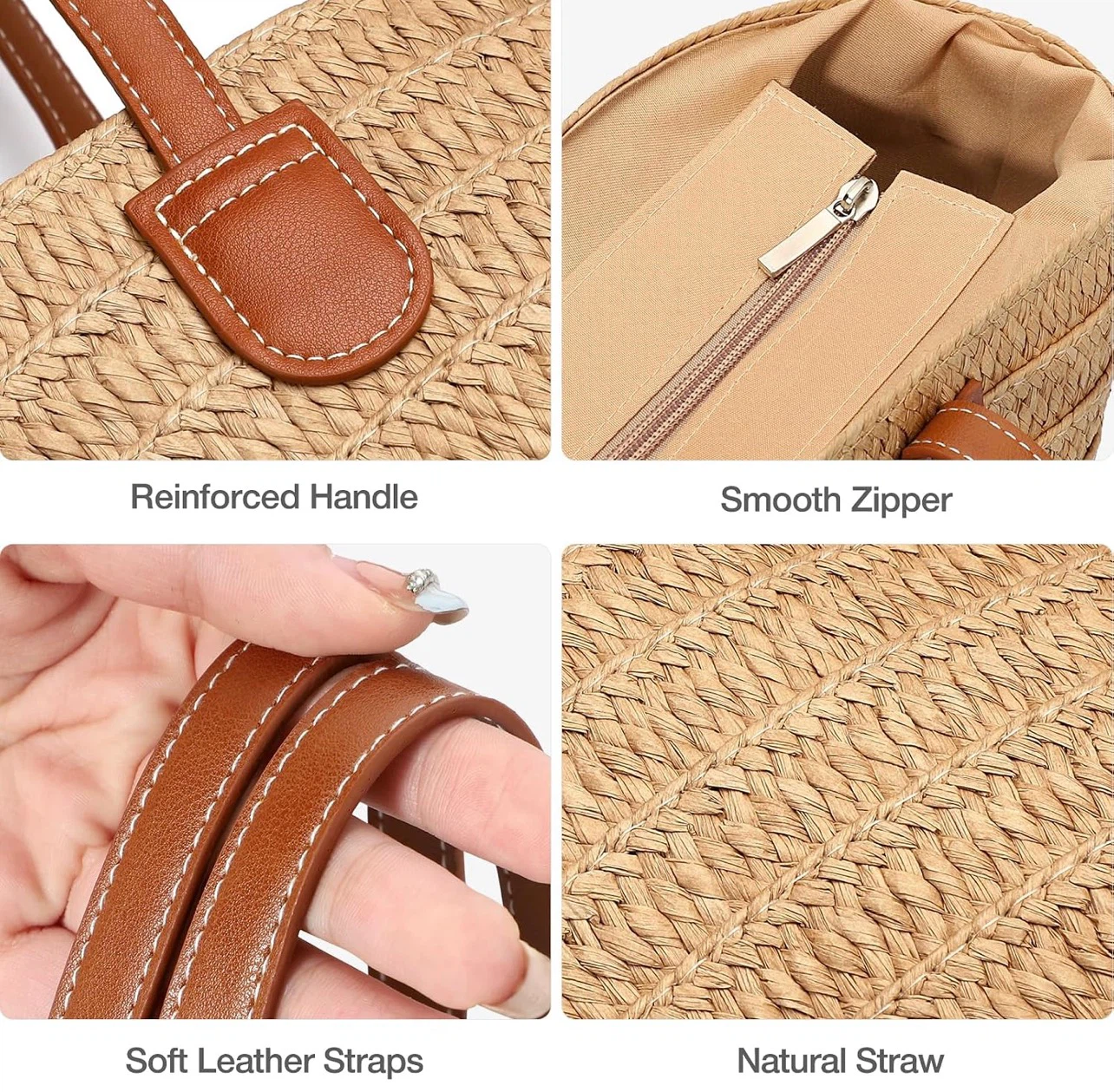 Natural Straw Tote Bag with Leather Straps - photo 4