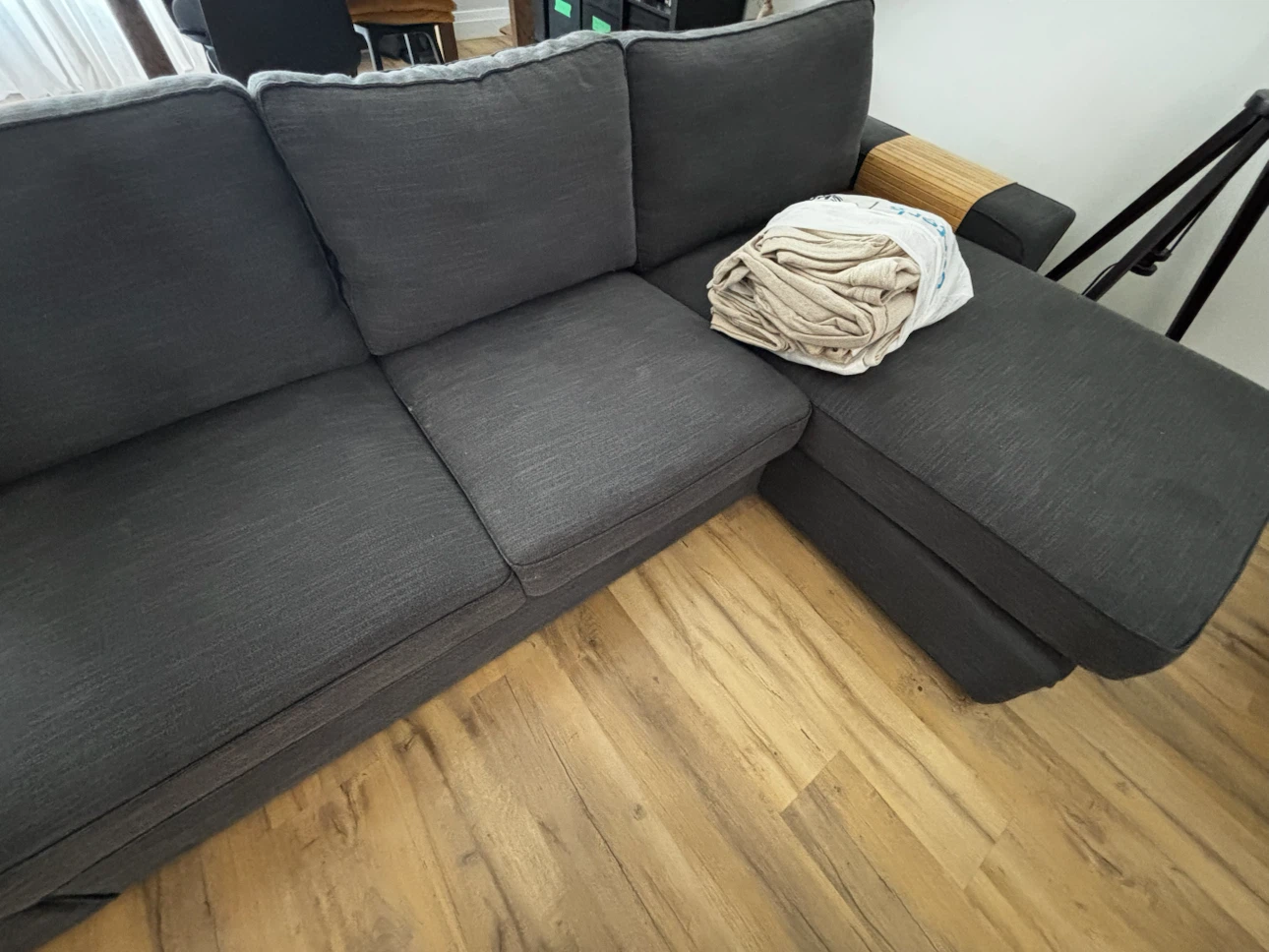 Dark Grey Sectional Sofa with Wood Accents - photo 2