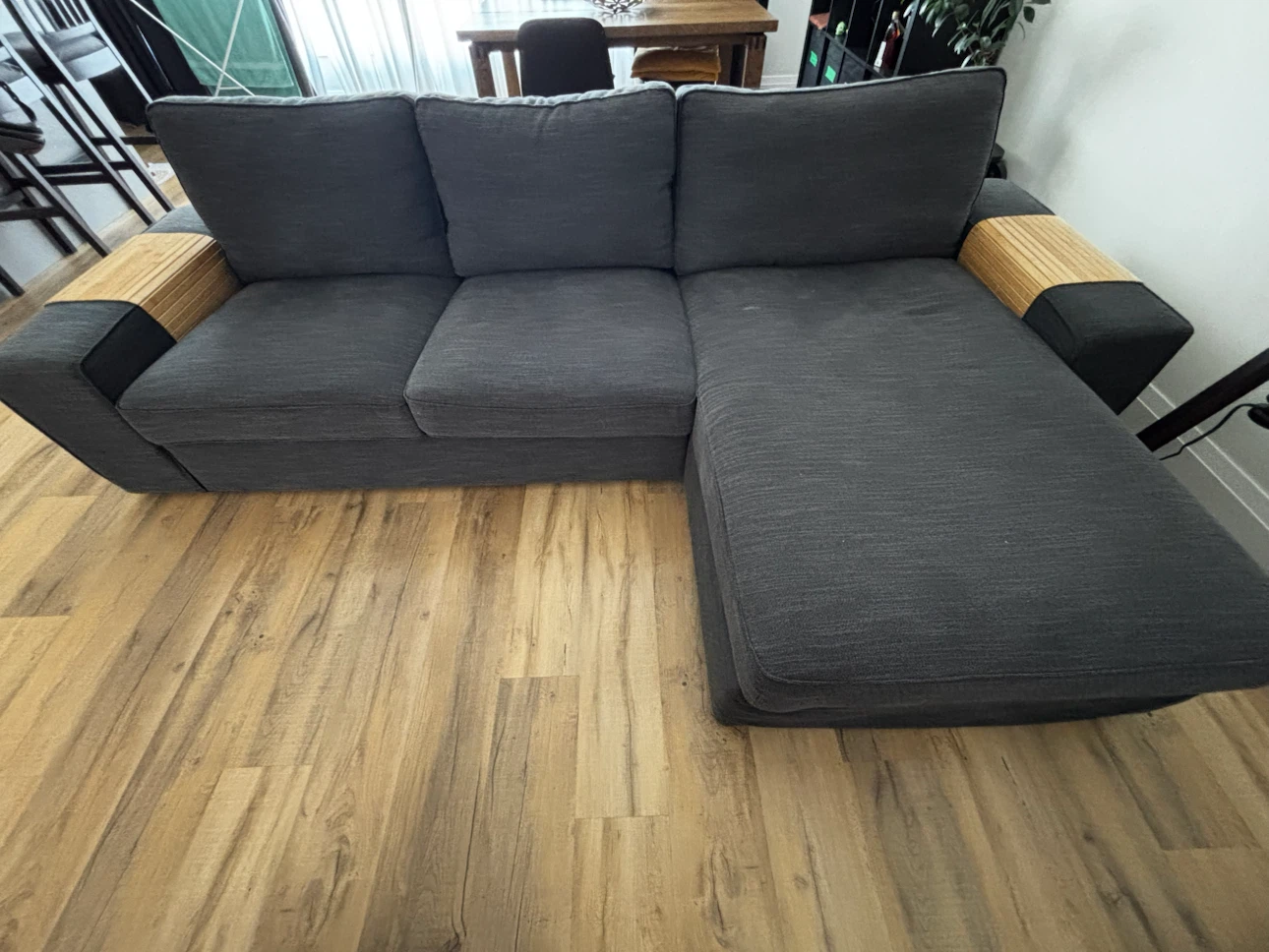 Dark Grey Sectional Sofa with Wood Accents - photo 3