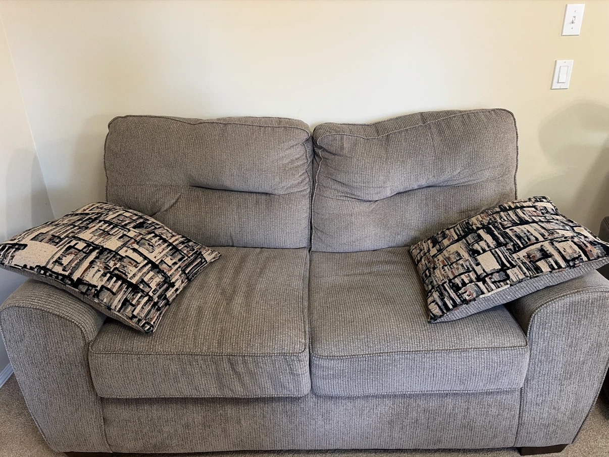 Grey Loveseat Sofa with Pillows