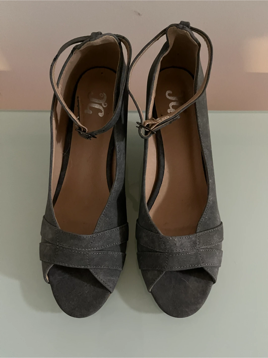 Gray Suede Wedge Heels