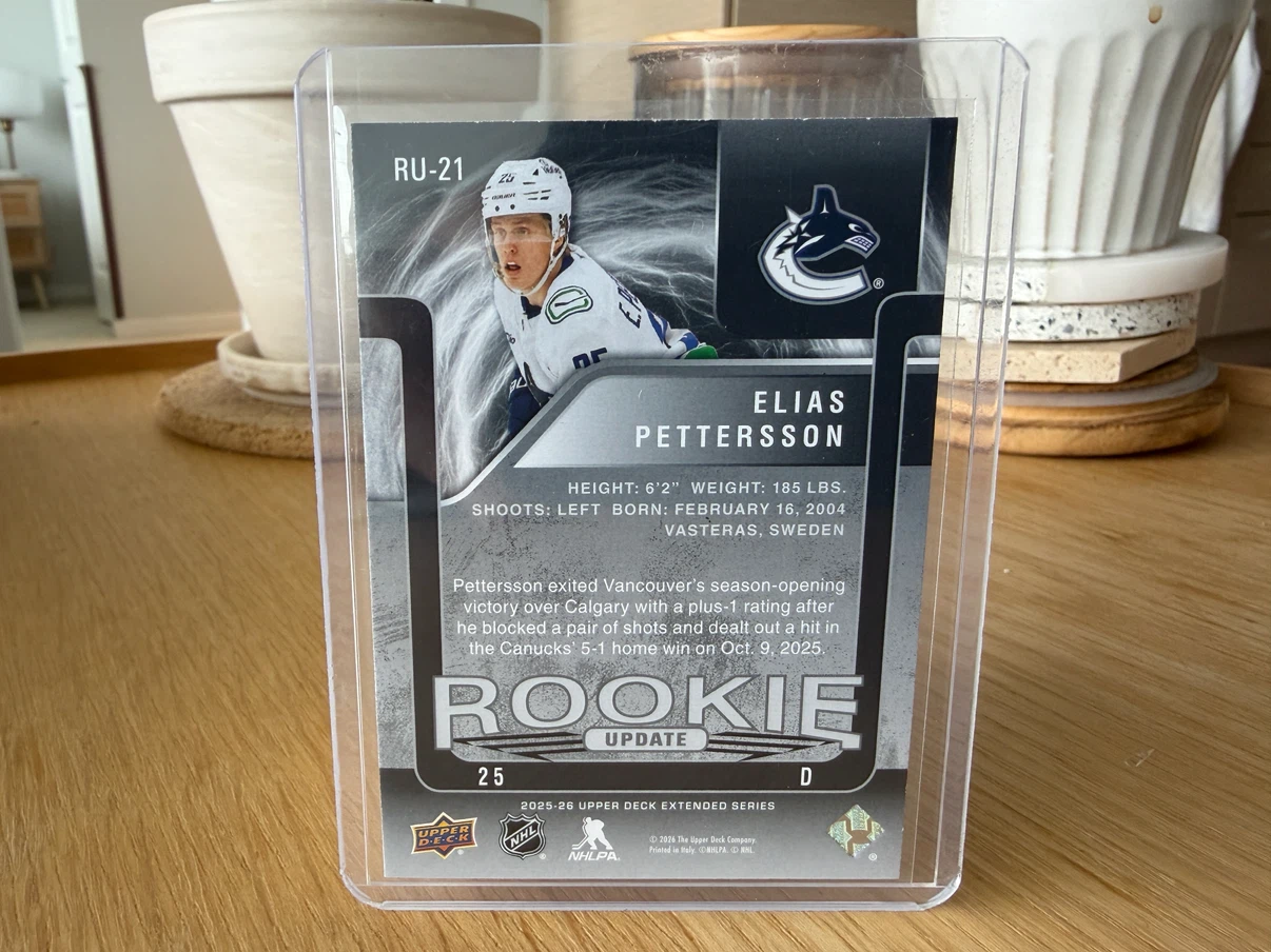 ELIAS PETTERSSON Canucks Rookie Update /1999 Hockey Card - photo 2