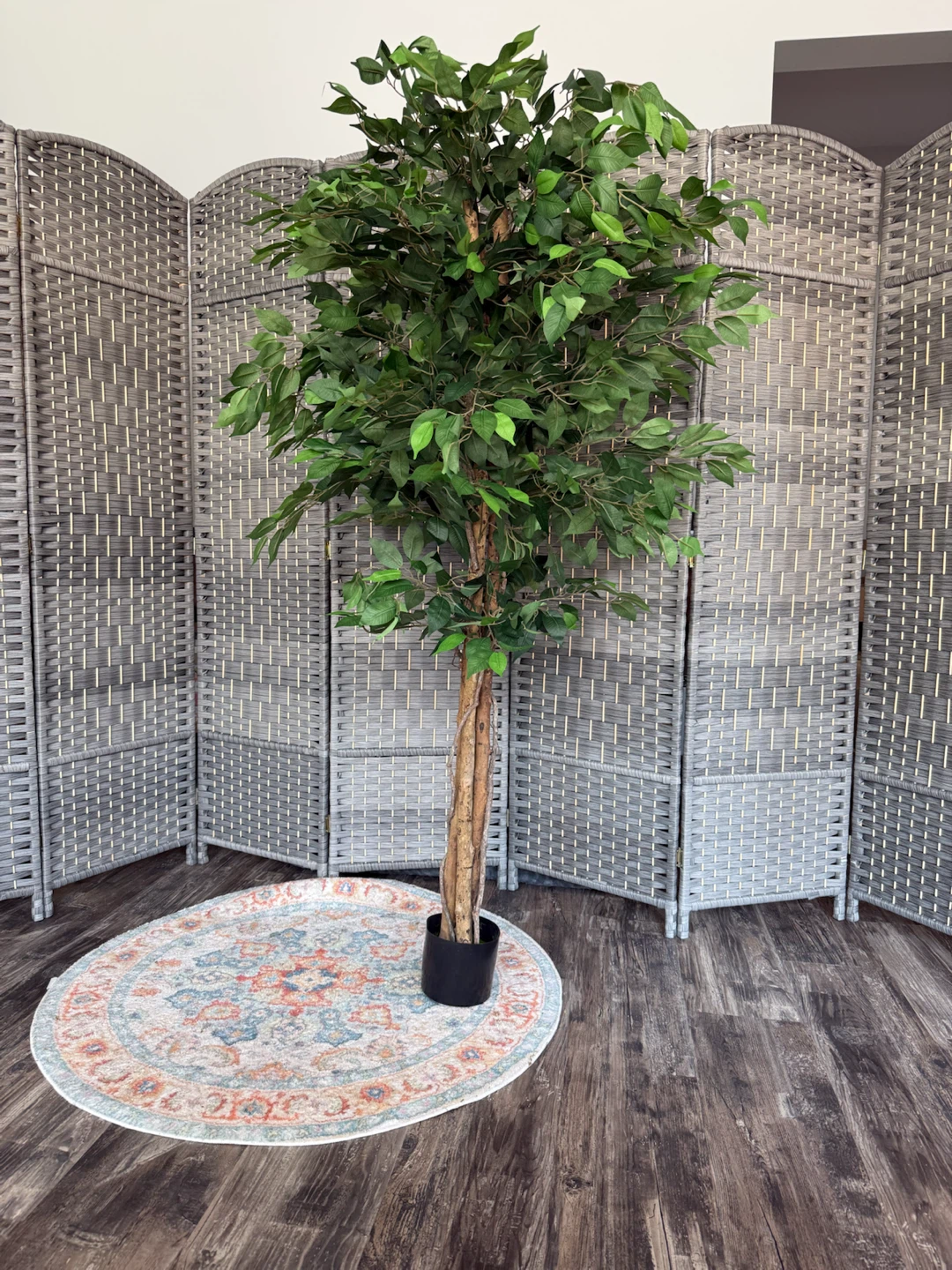 Tall Luxurious Artificial Tree: Triple Trunk & Dense Foliage