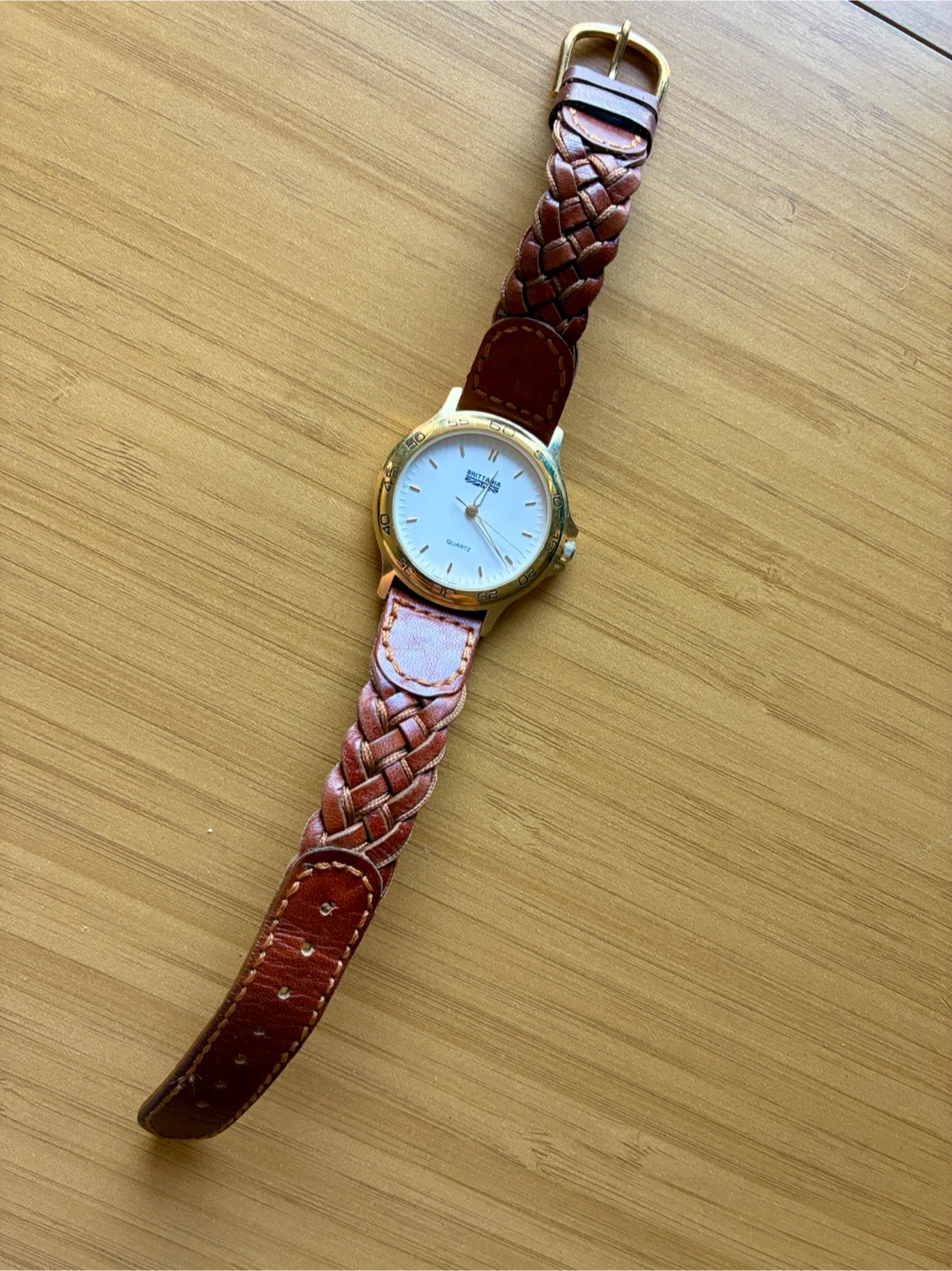 Vintage Quartz Watch with Brown Braided Leather Band - photo 2