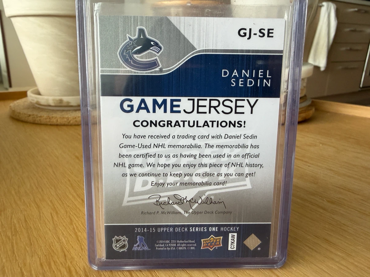 DANIEL SEDIN Canucks Game Used Jersey Hockey Card - photo 2