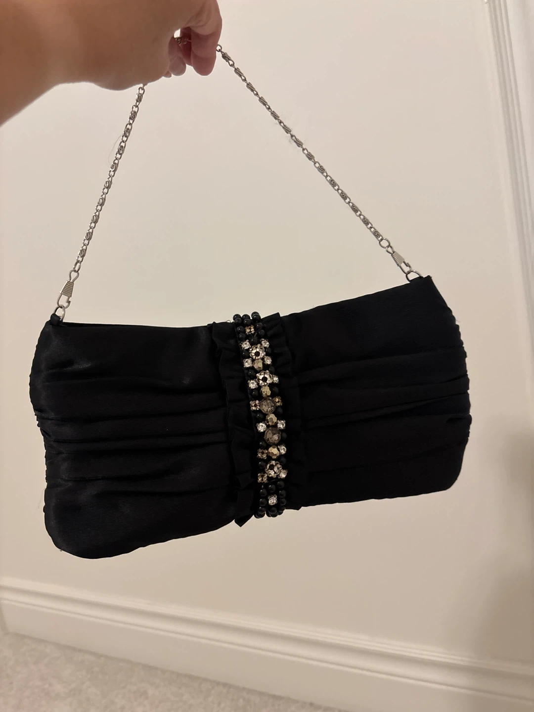 Black Beaded Clutch Evening Bag - photo 2