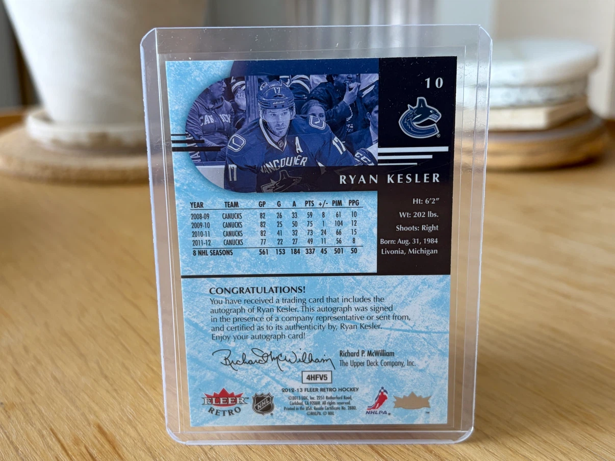 RYAN KESLER Canucks Fleer Retro Auto Hockey Card - photo 2