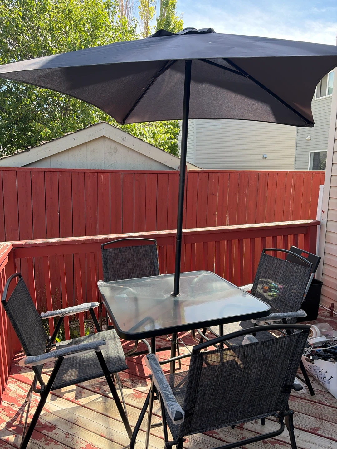 Glass Patio Dining Set with Umbrella