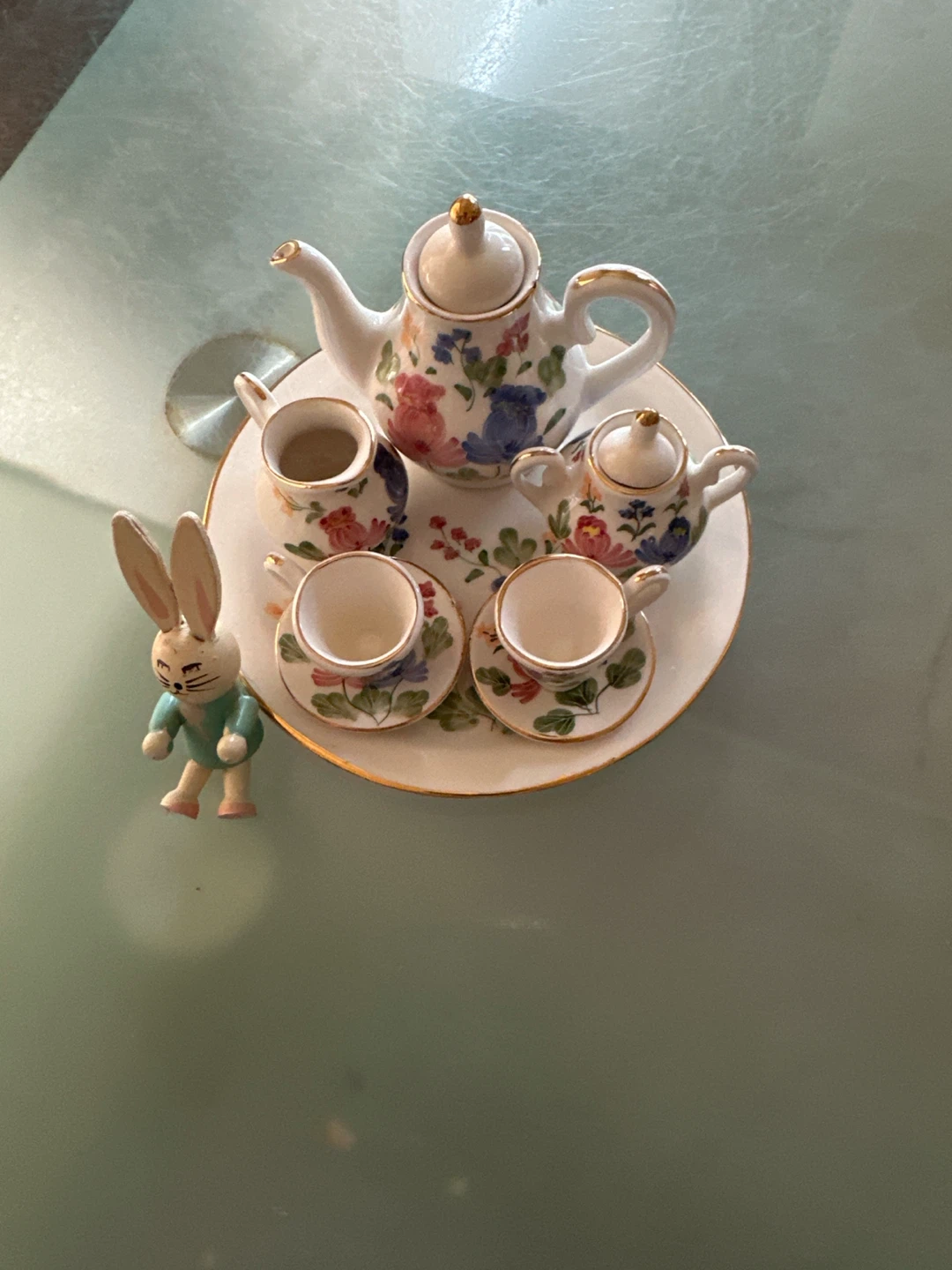 Miniature Tea Set with Bunny Figurine - photo 2