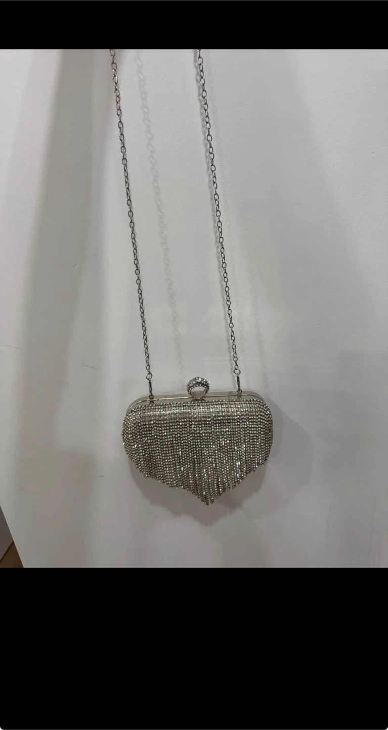 Silver Rhinestone Clutch with Chain