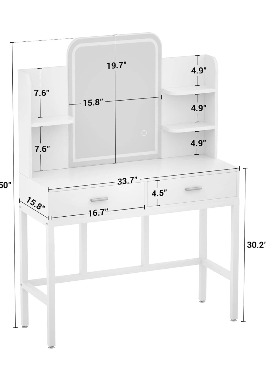 Cyclisyo White Vanity Desk with LED Mirror and Stool - photo 2