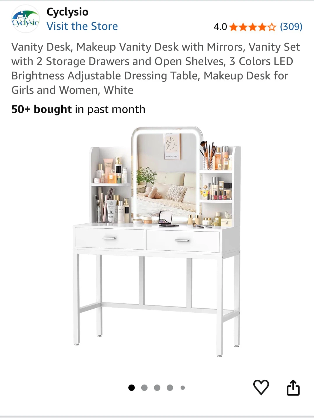 Cyclisyo White Vanity Desk with LED Mirror and Stool - photo 3