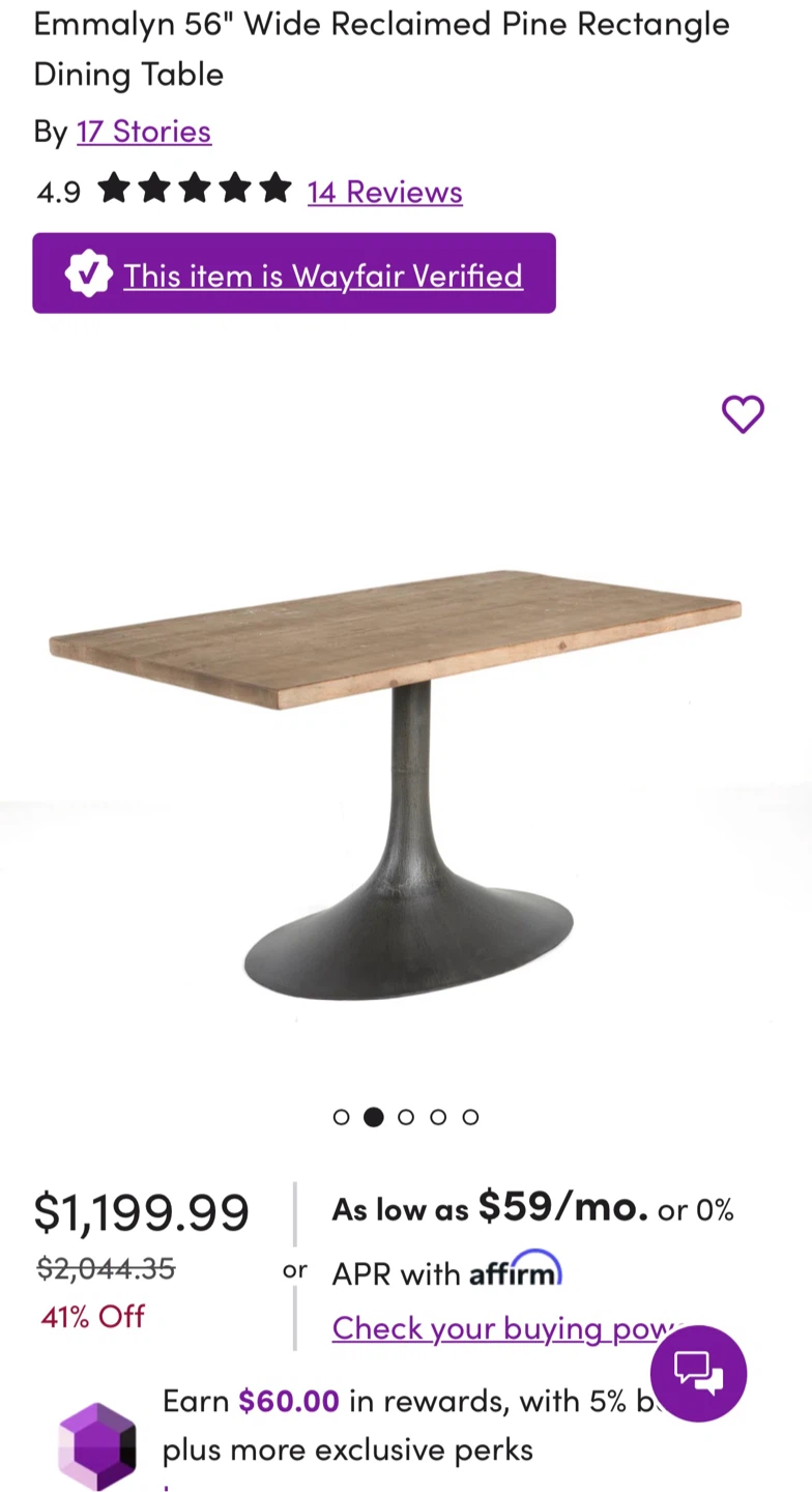 Emmalyn 56" Wide Reclaimed Pine Dining Table - photo 3