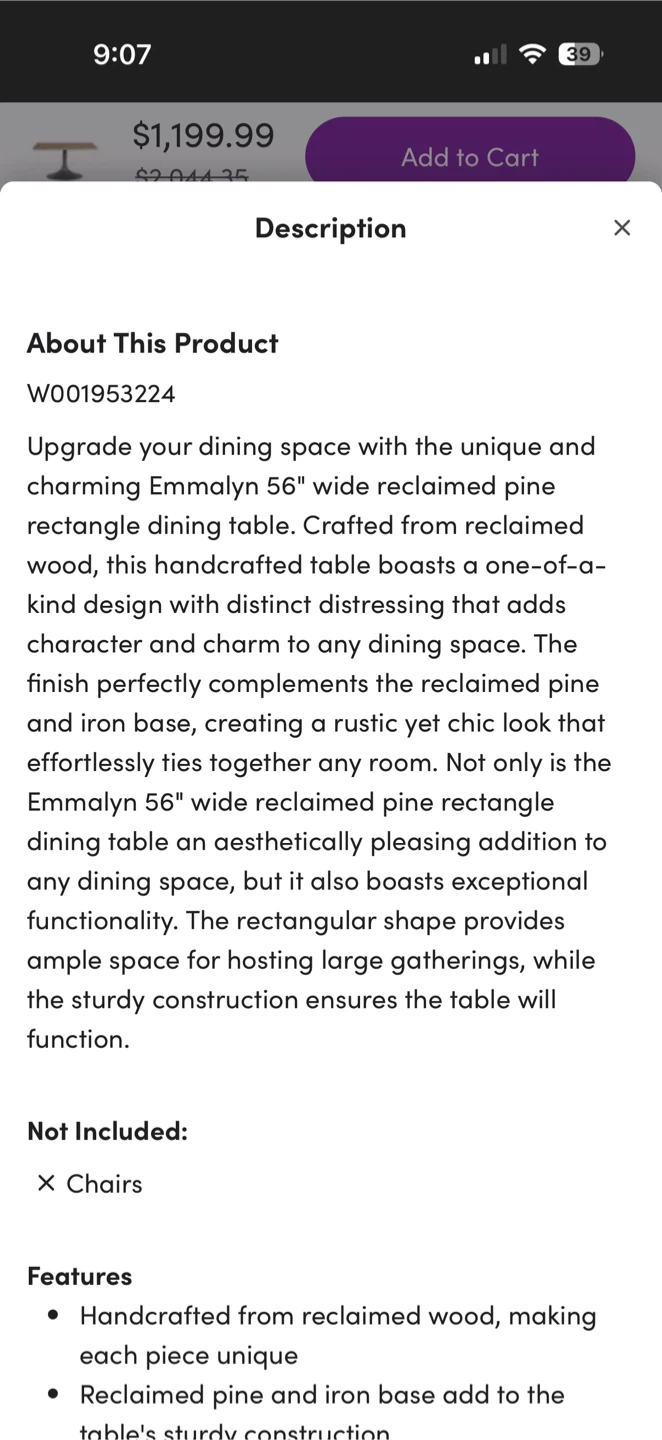Emmalyn 56" Wide Reclaimed Pine Dining Table - photo 4