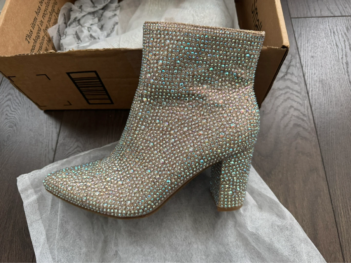 Rhinestone Block Chunky Heel Ankle Bootie - Brand new