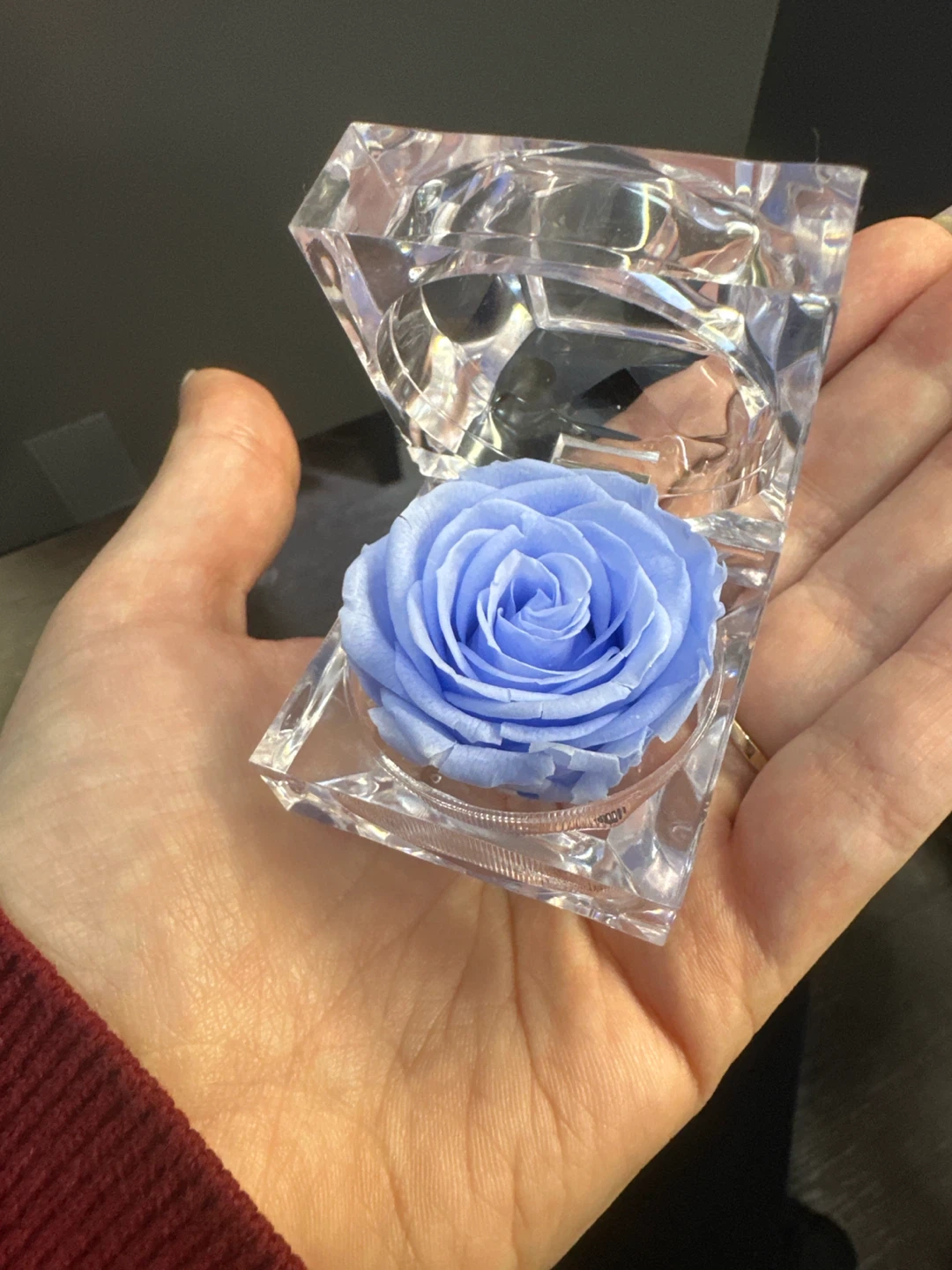 Preserved Blue Rose in Crystal Display
