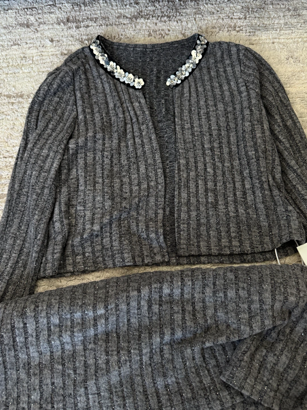 Grey Ribbed Knit Maxi Dress and Cardigan Set - photo 3