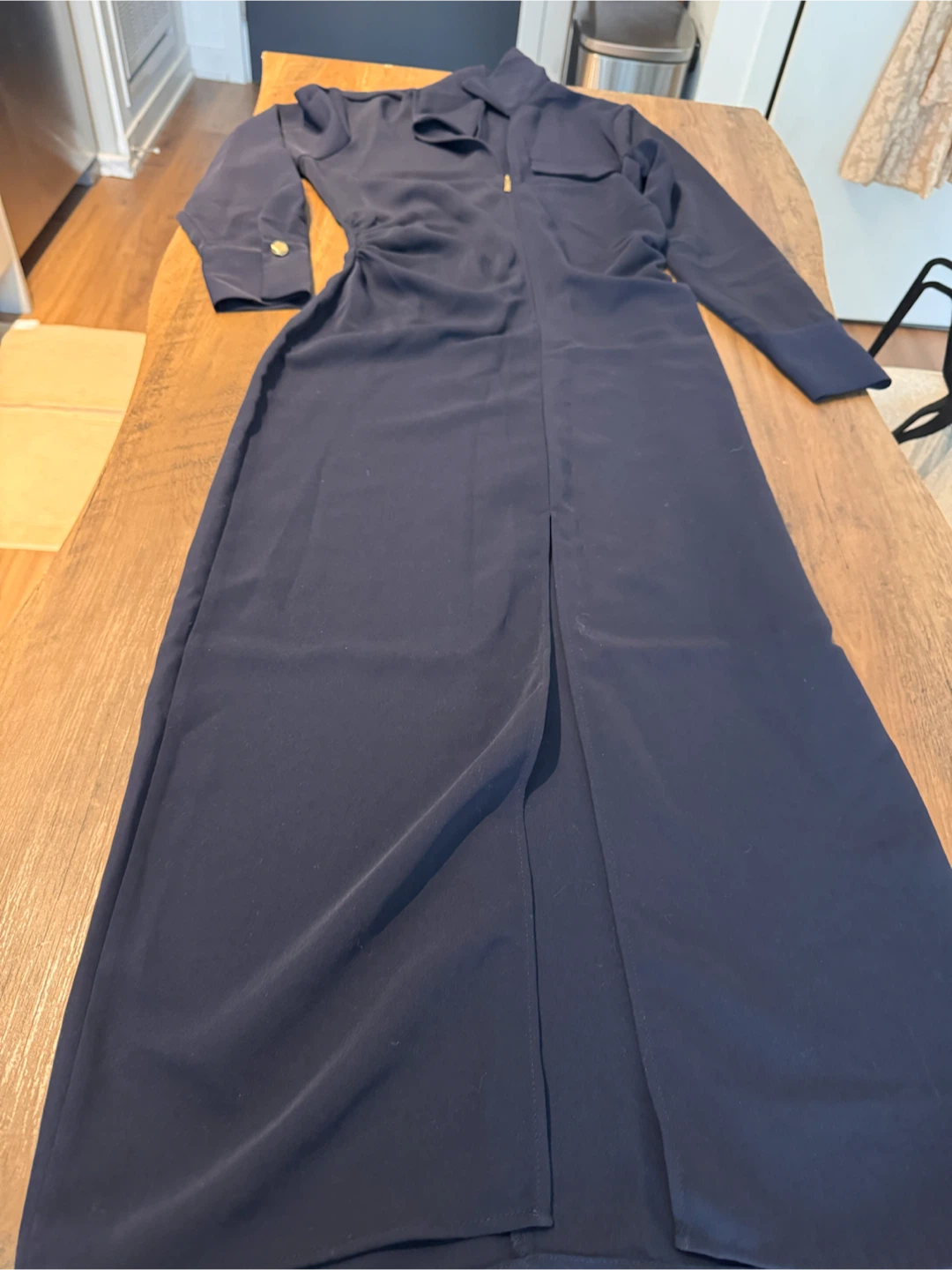Zara Navy Long Sleeve Midi Dress