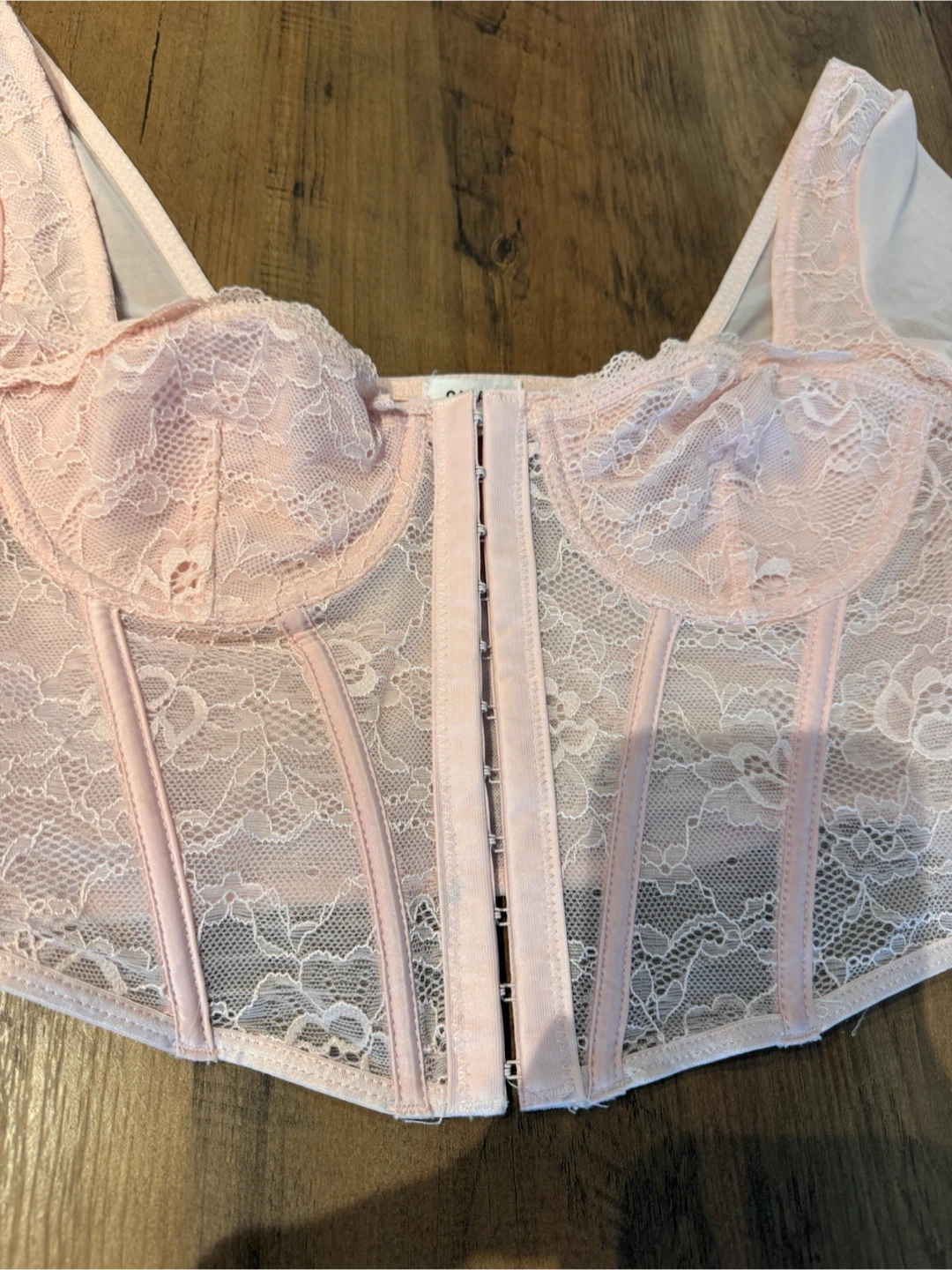 Pink Lace Corset Top with Sheer Sleeves - photo 2