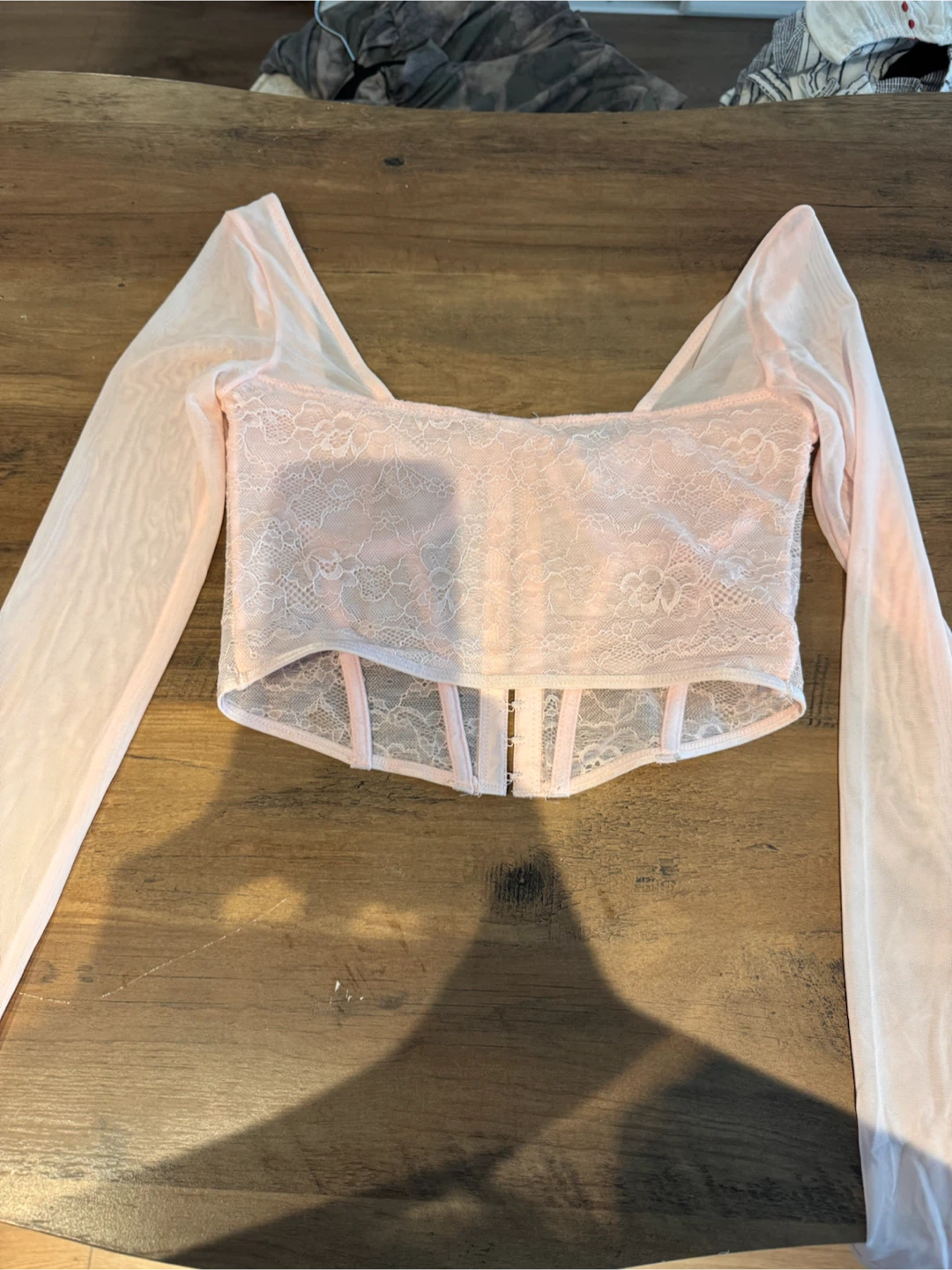 Pink Lace Corset Top with Sheer Sleeves - photo 4