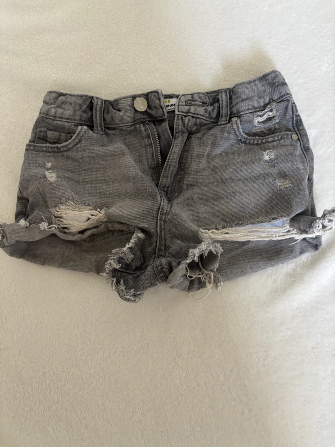 Grey Distressed Denim Shorts