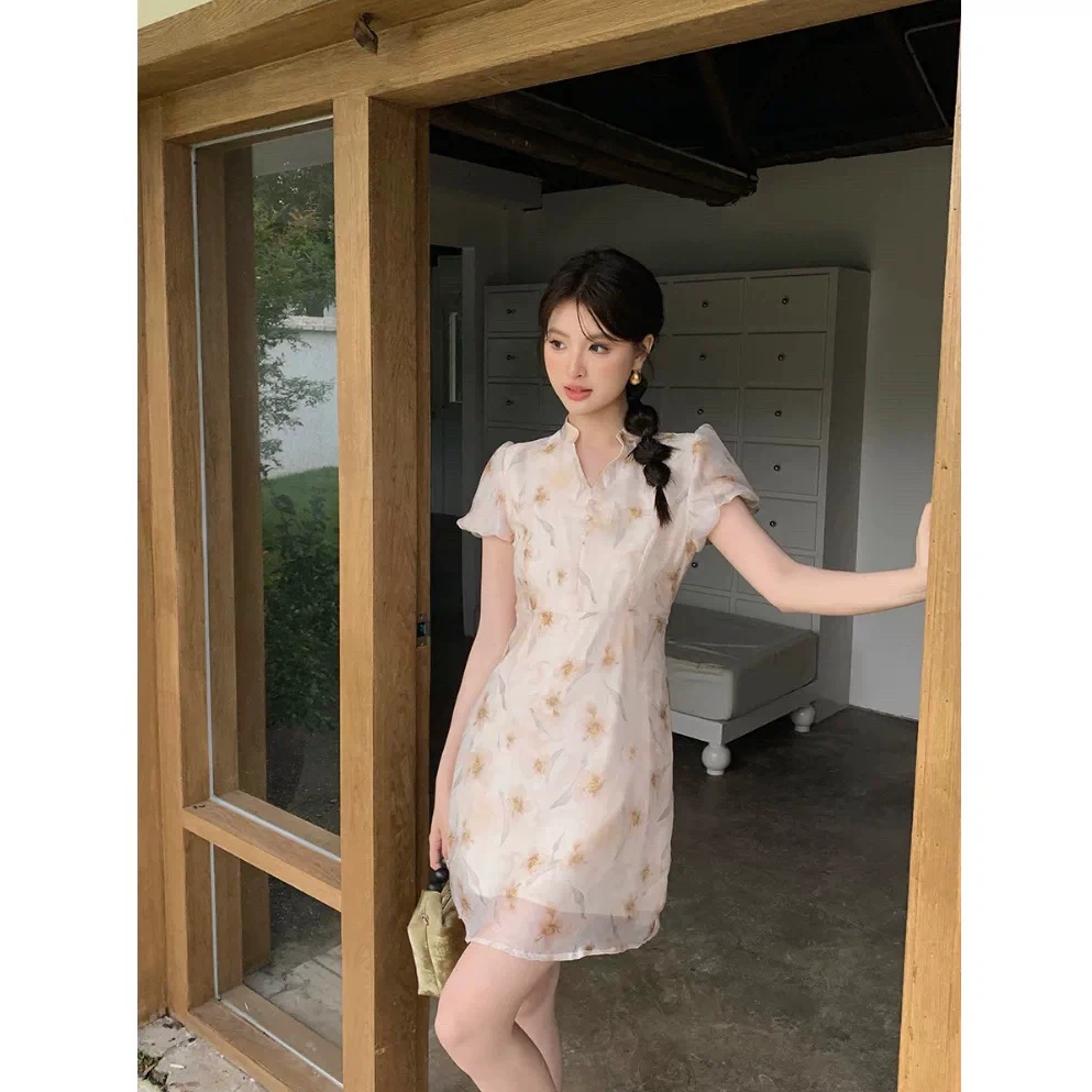 Cream Floral Summer Mini Dress Size S - photo 2