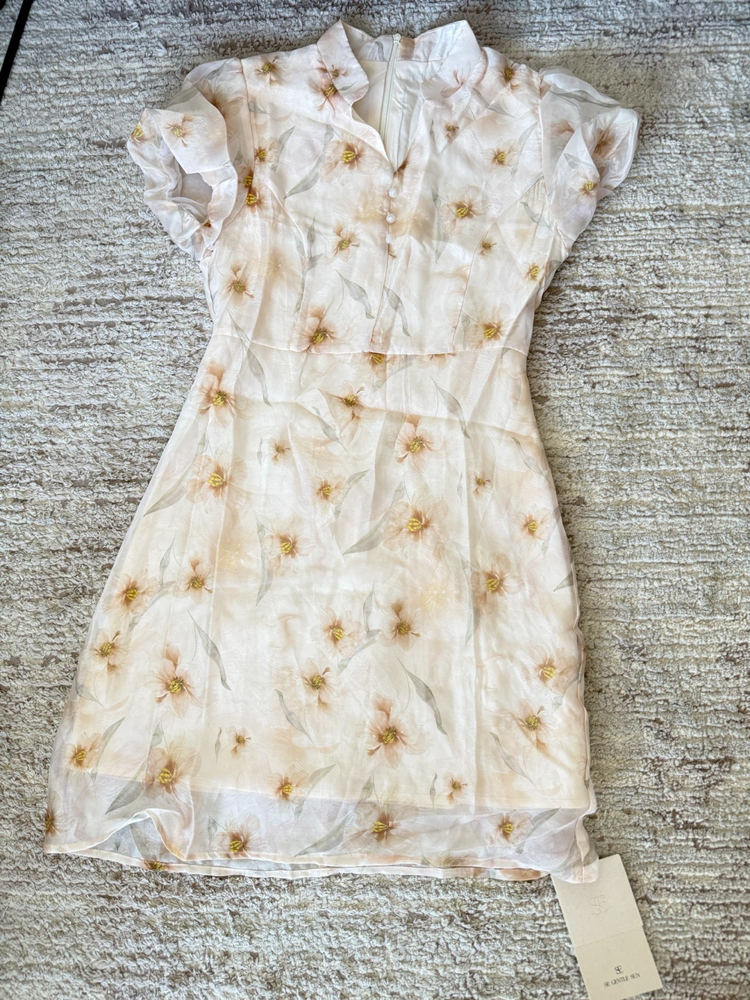 Cream Floral Summer Mini Dress Size S - photo 5