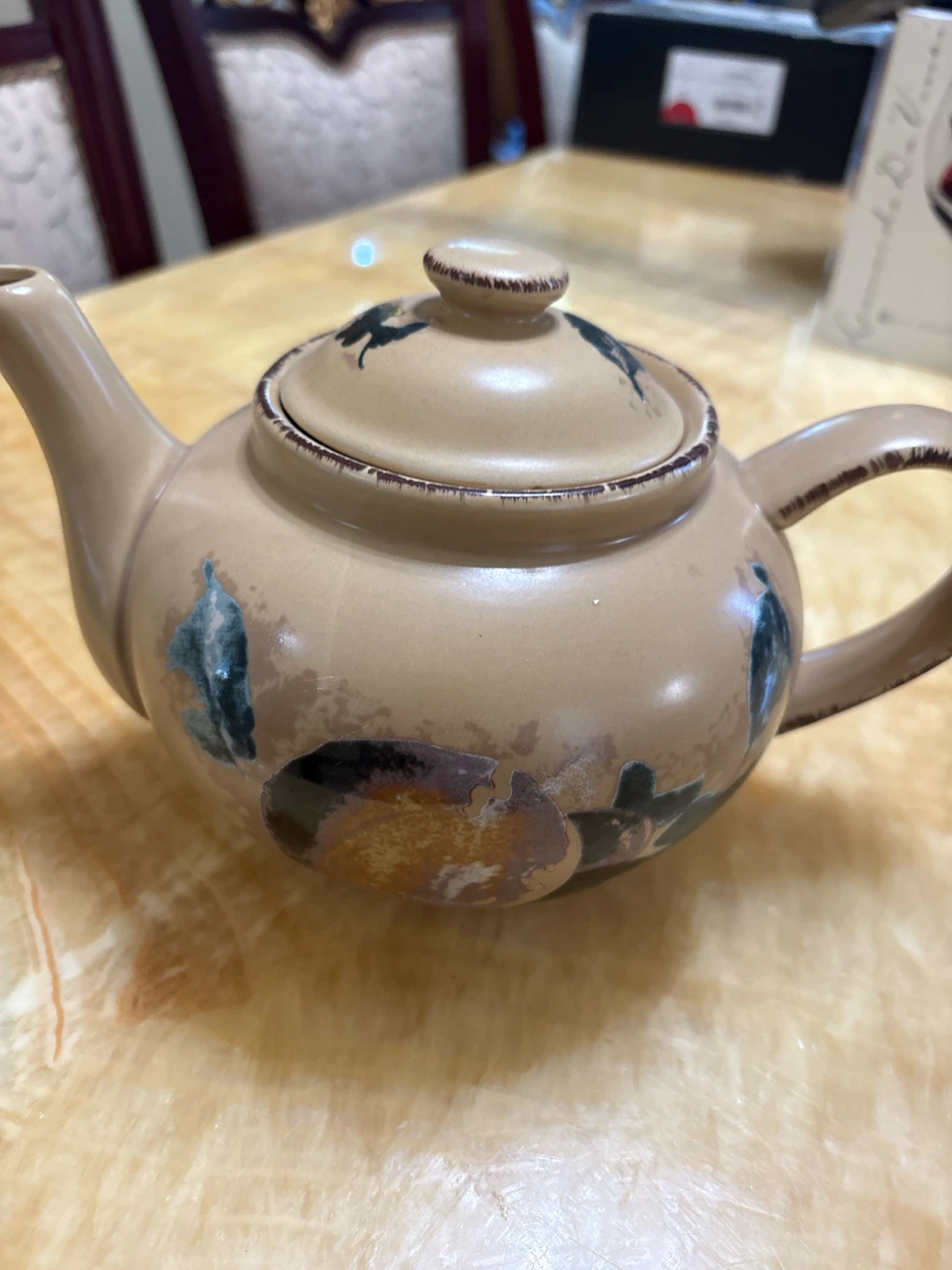 Brown Ceramic Teapot with Floral Design