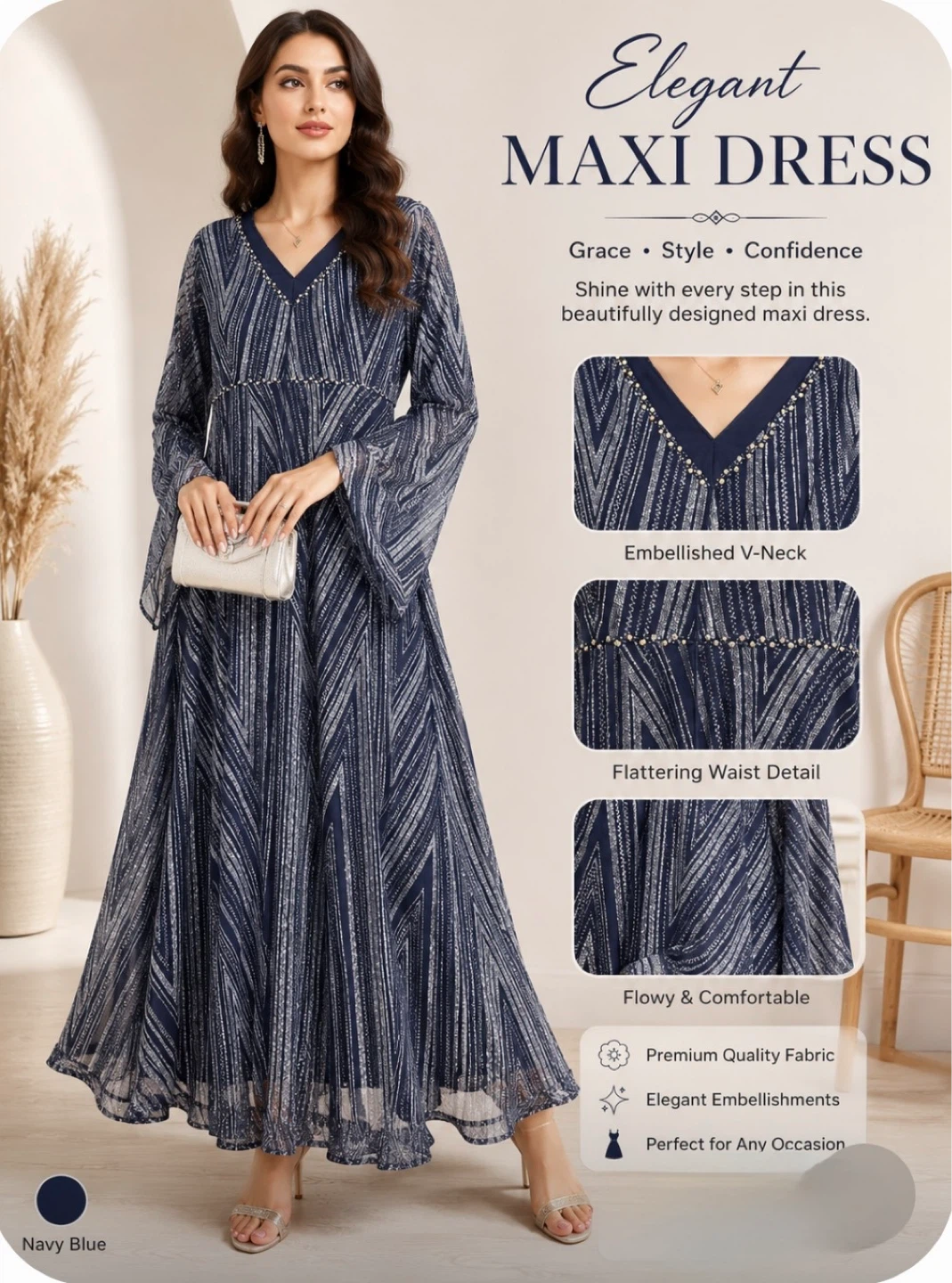 LEONESSA Maxi Dress Navy Blue Size 46