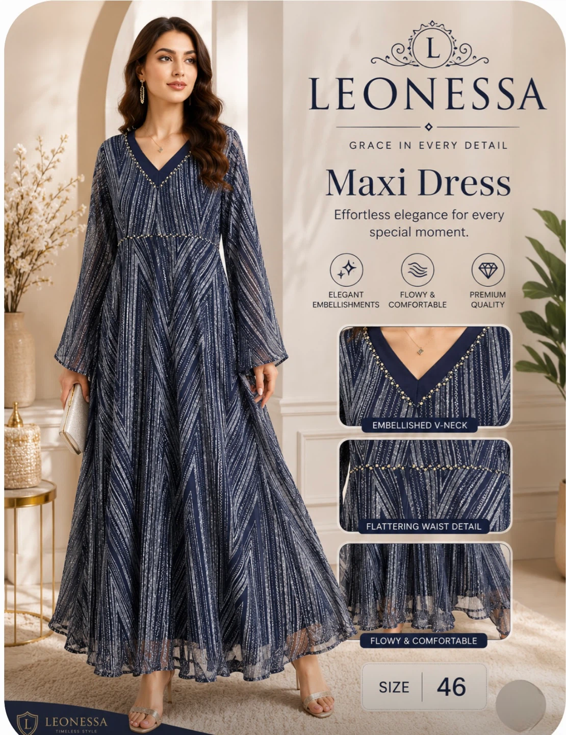 LEONESSA Maxi Dress Navy Blue Size 46 - photo 2
