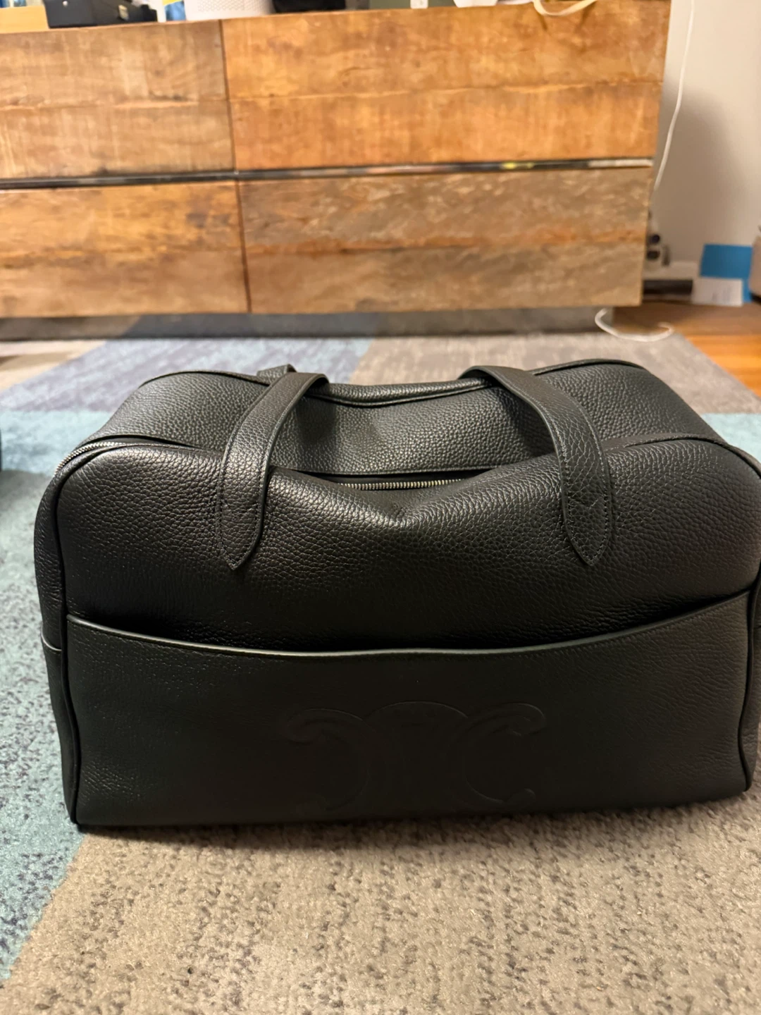 Celine Dark Green Leather Tote Bag