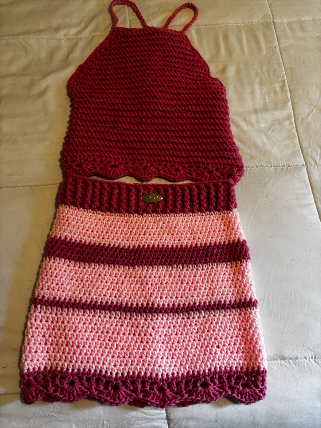 Handmade Crochet Halter Top and Skirt Set