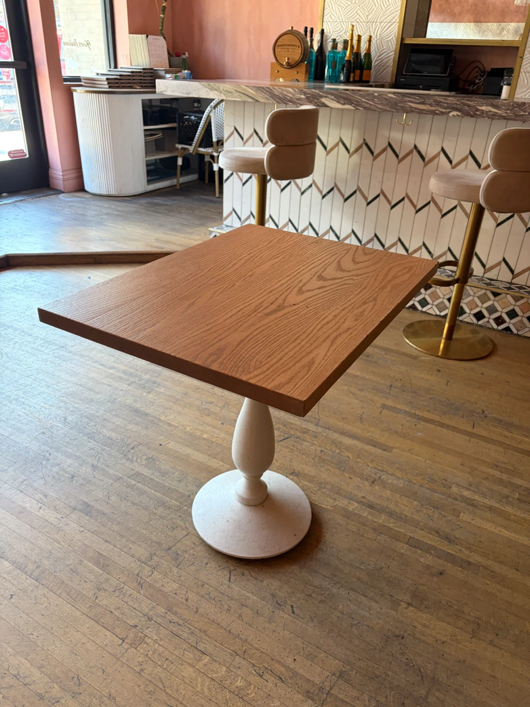 Wooden Pedestal Table with White Base