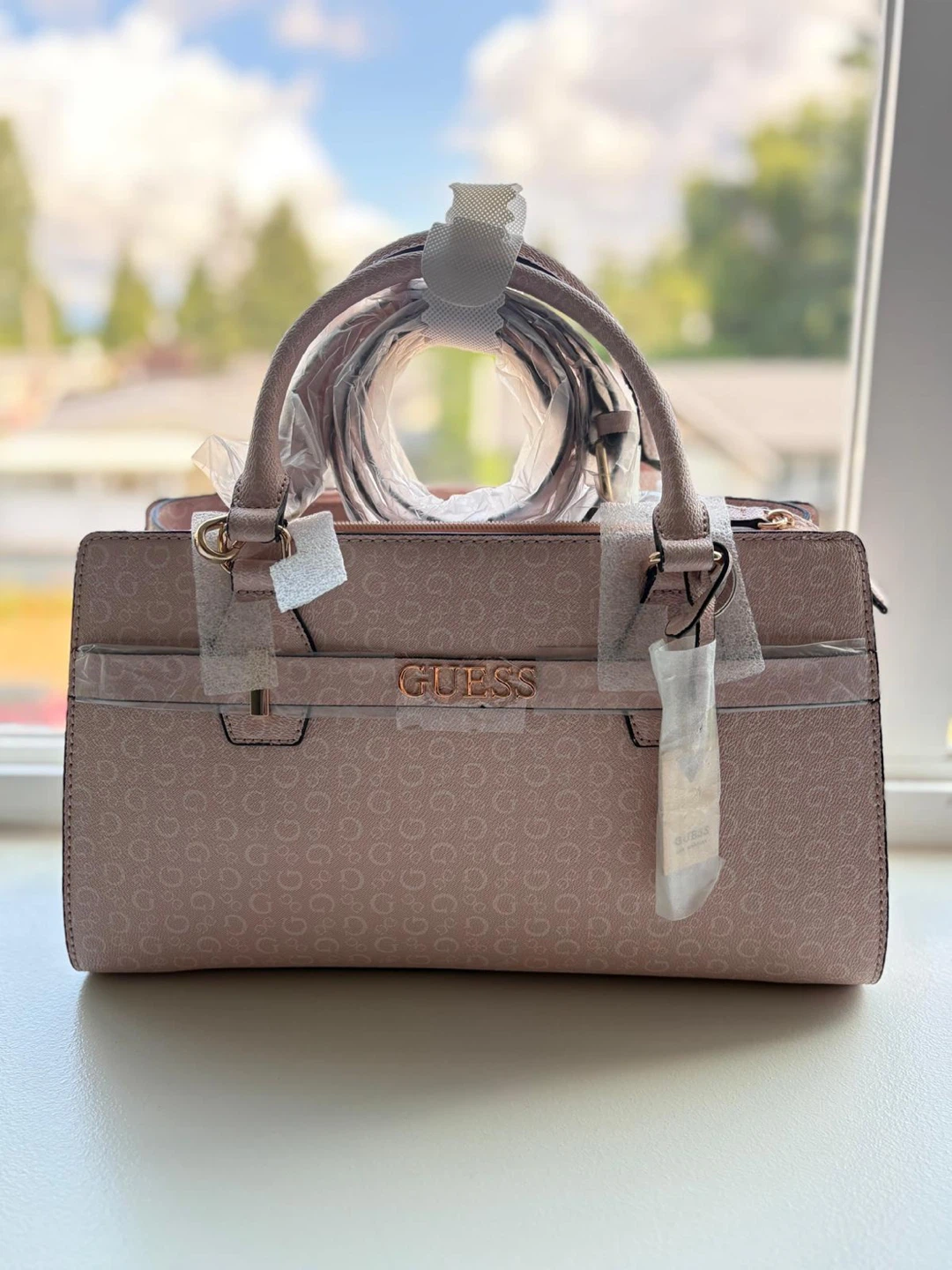 Guess Pink Monogram Satchel Handbag - photo 2