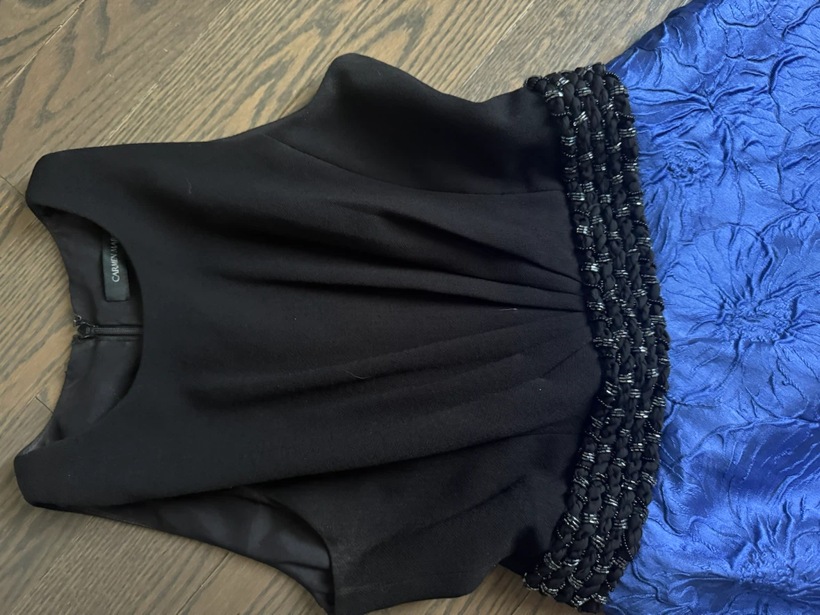 Carmen Marc Valvo Blue & Black Beaded Dress Size 4 - photo 2