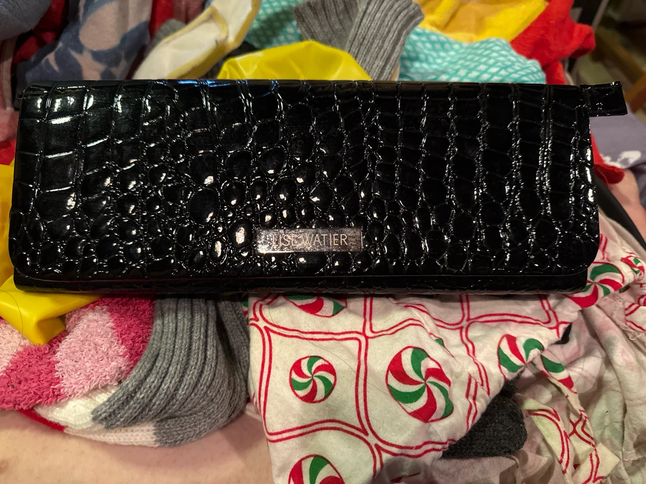 Lise Watier Black Croc Clutch